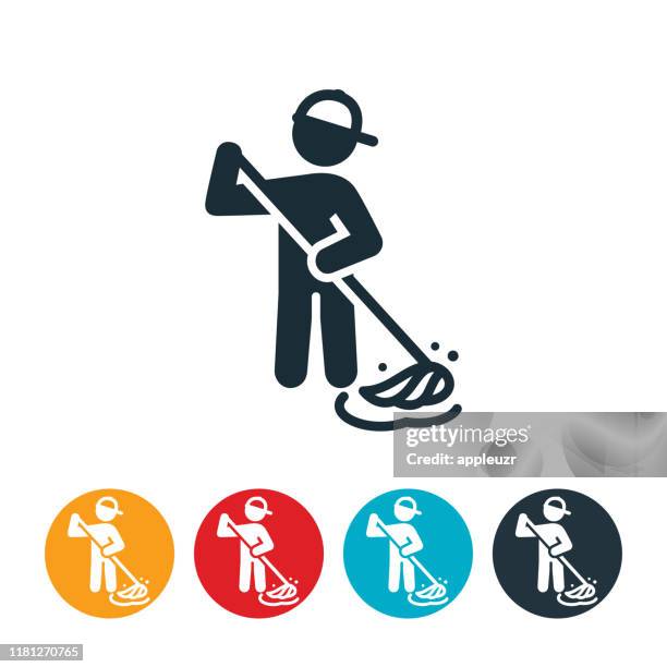 janitor mopping icon - zimmermädchen stock-grafiken, -clipart, -cartoons und -symbole