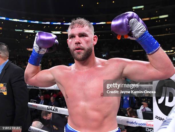 Billy Joe Saunders in the ring after defeating Marceleo Coceres in their WBO World Super-Middleweight Championship fight at Staples Center on...