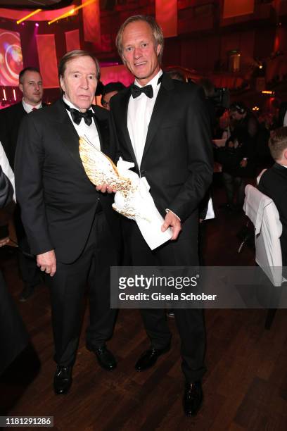 Guenter Netzer, Gerhard Delling with Pegasos Award during the German Sports Media Ball at Alte Oper on November 9, 2019 in Frankfurt am Main, Germany.