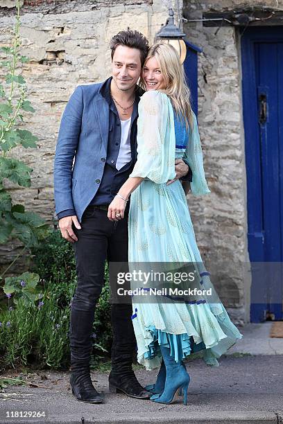 Jamie Hince and Kate Moss sighted outside a local pub to the church where they are due to get married tomorrow on June 30, 2011 in Southrop, England.
