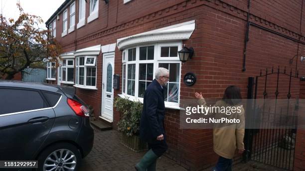 Labour leader Jeremy Corbyn and Labour MP Caroline Flint visit flood hit Conisbrough on November 8, 2019 in Doncaster, England. Parts of northern...