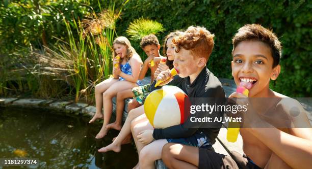 cooling off on a hot summer day - beach ball pool stock pictures, royalty-free photos & images