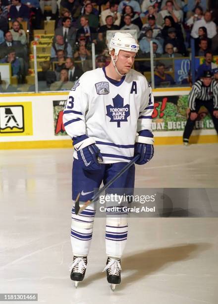 Mats Sundin of the Toronto Maple Leafs skates against the St. Louis Blues during NHL game action on December 3, 1996 at Maple Leaf Gardens in...