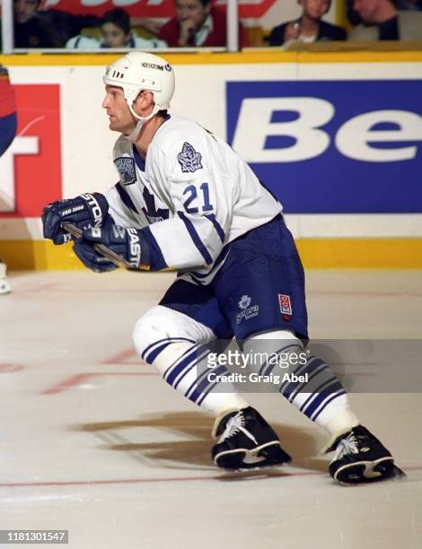Kirk Muller of the Toronto Maple Leafs skates against the St. Louis Blues during NHL game action on December 3, 1996 at Maple Leaf Gardens in...