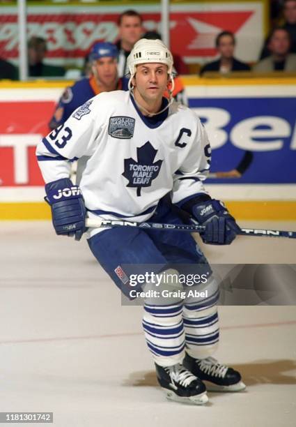 Doug Gilmour of the Toronto Maple Leafs skates against the St. Louis Blues during NHL game action on December 3, 1996 at Maple Leaf Gardens in...