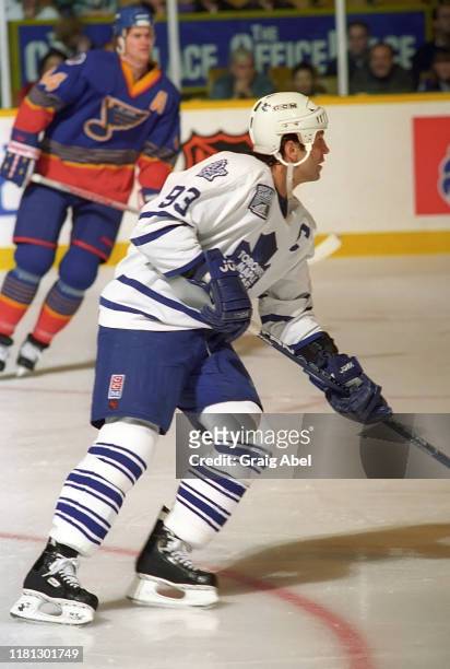 Doug Gilmour of the Toronto Maple Leafs skates against the St. Louis Blues during NHL game action on December 3, 1996 at Maple Leaf Gardens in...