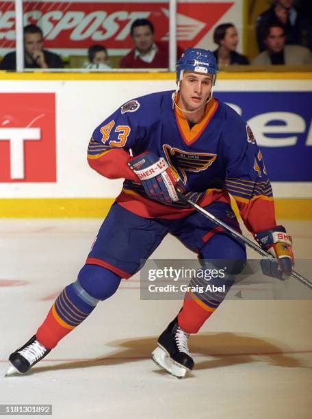 Libor Zabransky of the St. Louis Blues skates against the Toronto Maple Leafs during NHL game action on December 3, 1996 at Maple Leaf Gardens in...