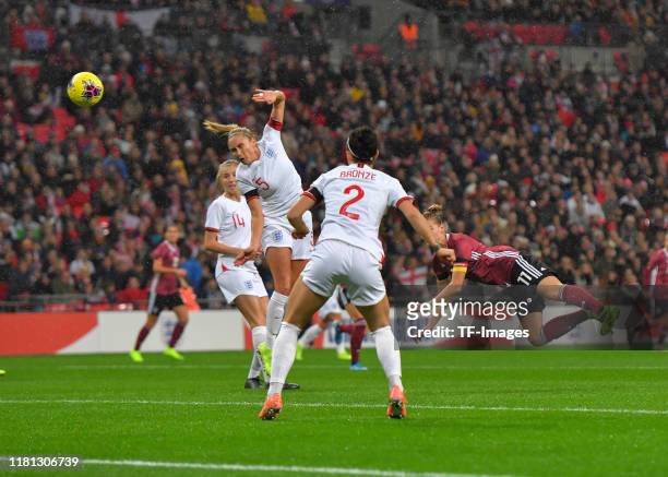 Alexandra Popp of Germany scoresduring the International Friendly between England Women and Germany Women at Wembley Stadium on November 9, 2019 in...