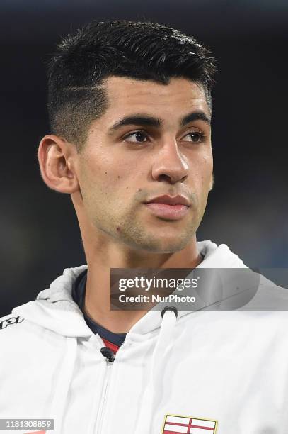 Cristian Romero of Genoa CFC during the Serie A match between SSC Napoli and Genoa CFC at Stadio San Paolo Naples Italy on 9 November 2019.