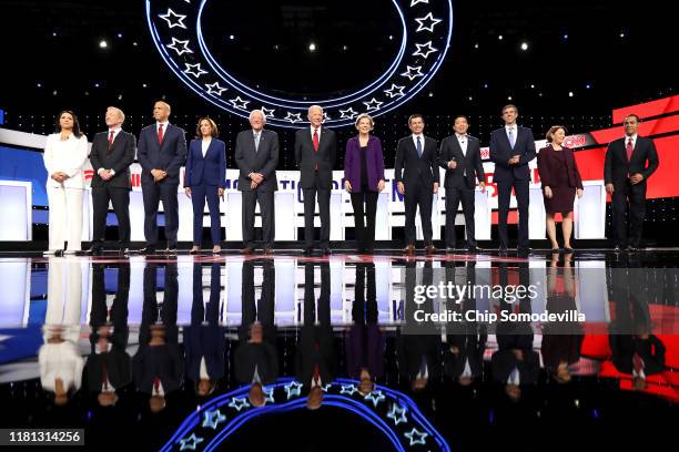 Democratic presidential candidates Rep. Tulsi Gabbard , billionaire Tom Steyer, Sen. Cory Booker , Sen. Kamala Harris , Sen. Bernie Sanders , former...