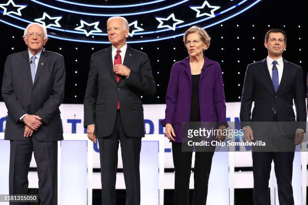 Democratic presidential candidates Sen. Bernie Sanders , former Vice President Joe Biden, Sen. Elizabeth Warren and South Bend, Indiana Mayor Pete...