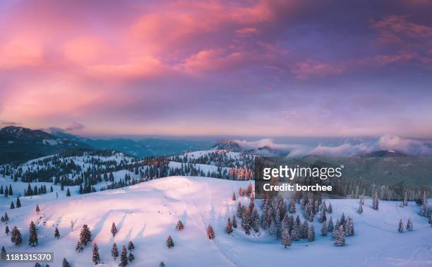 colorful sunset - snow stock pictures, royalty-free photos & images