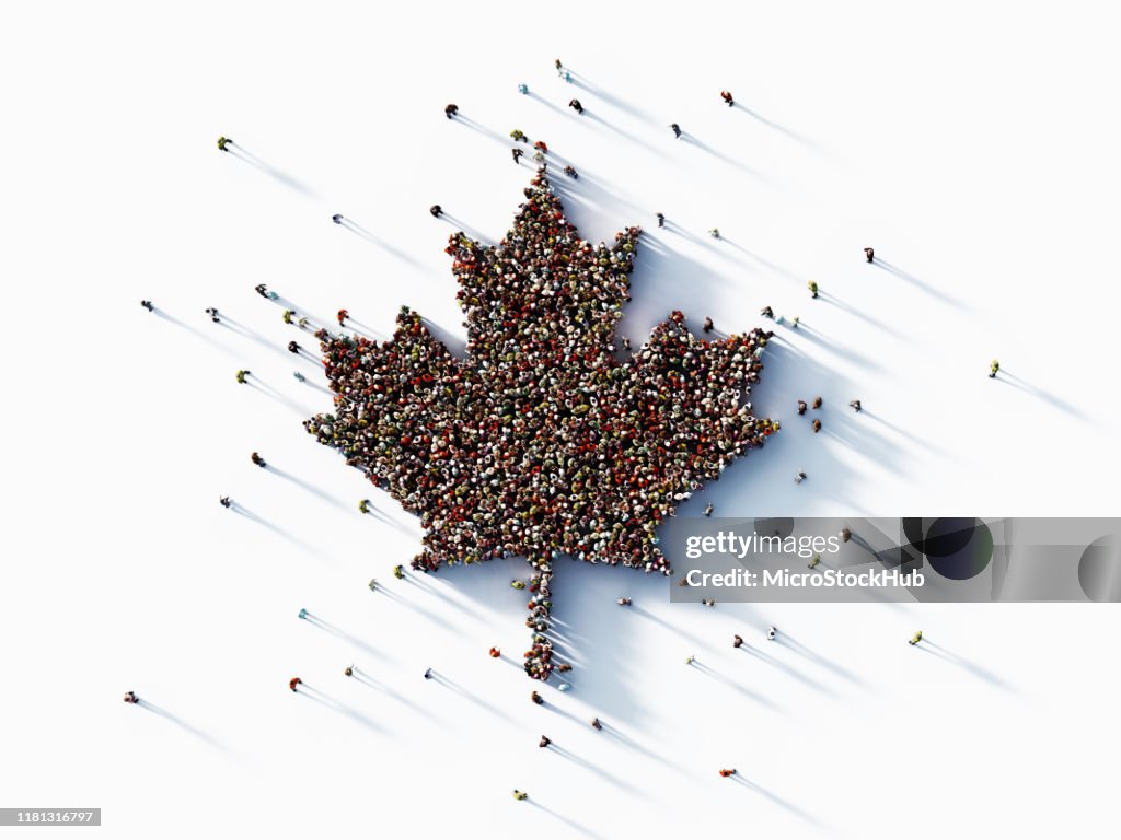 Human Crowd Forming A Maple Leaf - Canada Concept