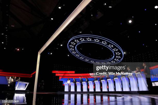 Democratic presidential candidates Rep. Tulsi Gabbard , billionaire Tom Steyer, Sen. Cory Booker , Sen. Kamala Harris , Sen. Bernie Sanders , former...