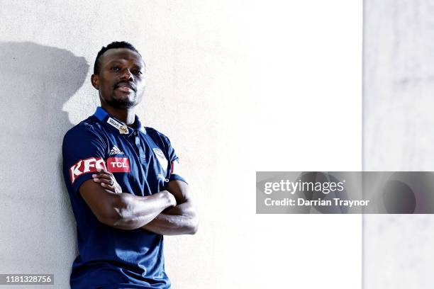 Adama Traore poses for a photo after a Melbourne Victory A-League media opportunity at Melbourne Victory HQ on October 16, 2019 in Melbourne,...