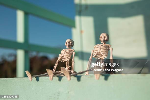 two skeletons on watch - halloween beach - fotografias e filmes do acervo