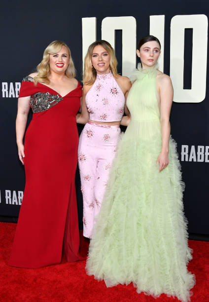 Rebel Wilson, Scarlett Johansson, and Thomasin McKenzie attend the premiere of Fox Searchlights' "Jojo Rabbit" at Post 43 on October 15, 2019 in Los...