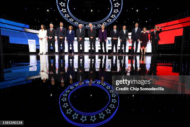 Democratic presidential candidates Rep. Tulsi Gabbard , billionaire Tom Steyer, Sen. Cory Booker , Sen. Kamala Harris , Sen. Bernie Sanders , former...