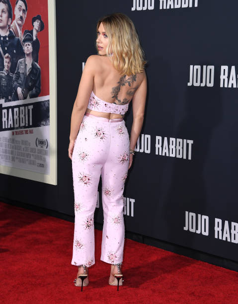 Scarlett Johansson arrives at the Premiere Of Fox Searchlights' "Jojo Rabbit" at Post 43 on October 15, 2019 in Los Angeles, California.