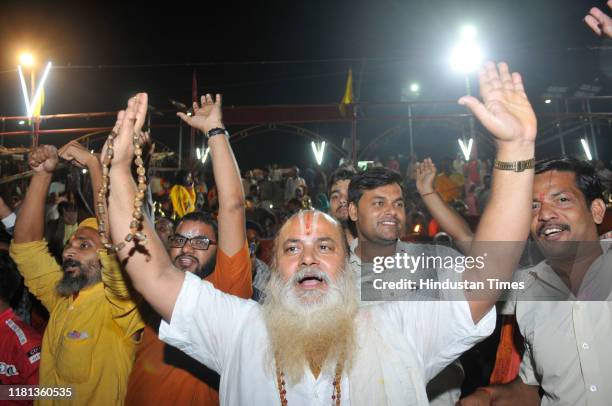 People of Ayodhya celebrating at the bank of river Saryu after the announcement of the Supreme Court verdict in the Ram Janmabhoomi Babri Masjid...