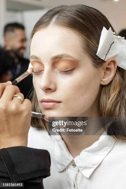 Model backstage at the Reinaldo Lourenco fashion show during Sao Paulo Fashion Week N48 Fall/Winter 2020 on October 15, 2019 in Sao Paulo, Brazil.