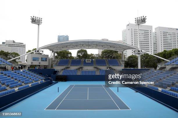 Court One is seen at Ariake Tennis Park during the World Press Briefing venue tour ahead of the 2020 Tokyo Summer Olympic Games on October 16, 2019...