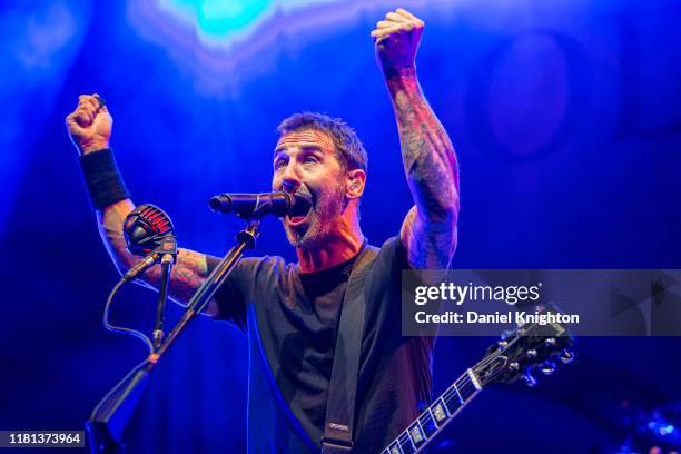 Musician Sully Erna of Godsmack performs on stage at Cal Coast Credit Union Open Air Theatre on October 15, 2019 in San Diego, California.