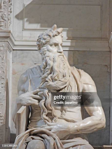 detail view of statue of moses by michelangelo - renaissance sculpture stock pictures, royalty-free photos & images