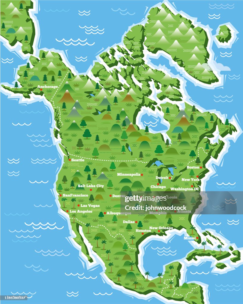 North America illustrated map
