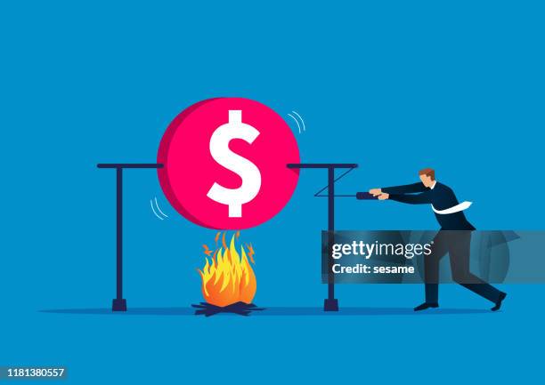 illustrations, cliparts, dessins animés et icônes de augmenter la chaleur du dollar, le marché financier de la monnaie - tend fire