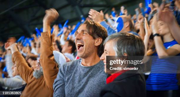 spectators in stadium - crowd cheering stage stock pictures, royalty-free photos & images