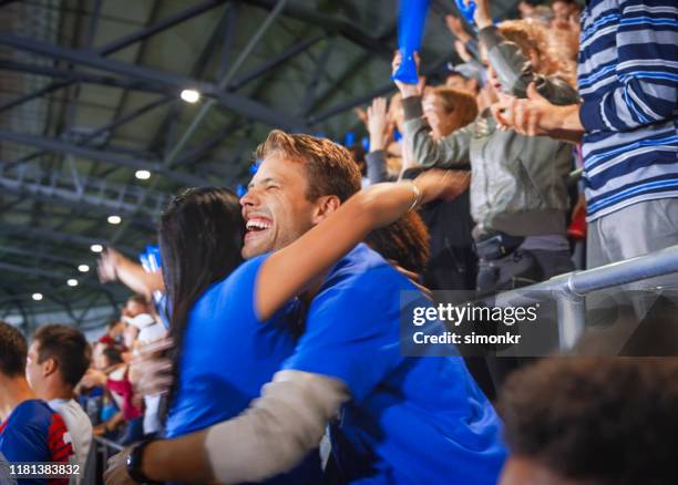 spectators in stadium - fans embracing stock pictures, royalty-free photos & images