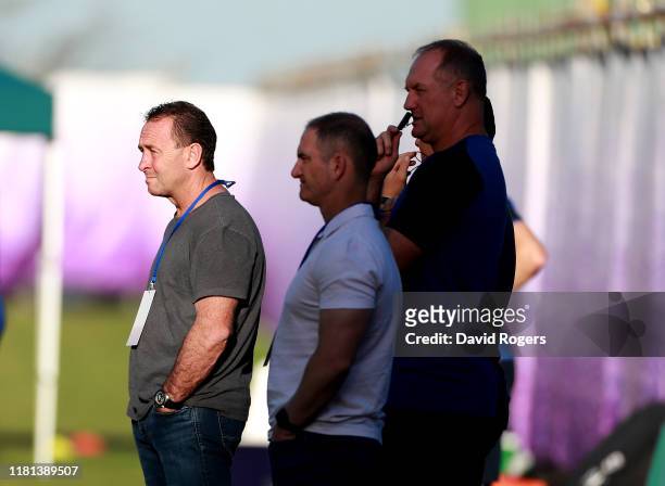 Ricky Stuart the Canberra Raiders head coach looks on during the England training session held at Jissoji Ground on October 16, 2019 in Beppu, Japan.