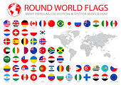 World Flags - Vector Round Flat Icons - Most Popular stock illustration