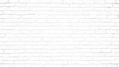 Realistic light white brick wall background. Distressed overlay texture of old brickwork, grunge abstract halftone pattern. Texture for template, layout, poster, fabric and different print production.