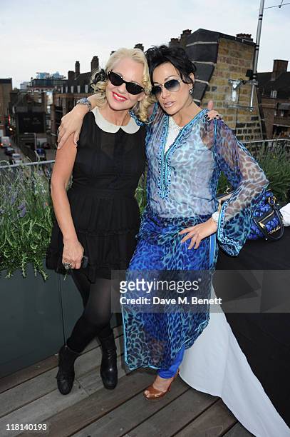 Amanda Eliasch and Nancy Dell'Ollio attend Tracey Emin's Birthday party at her new workshop in Shoreditch, on July 03, 2011 in London, England.