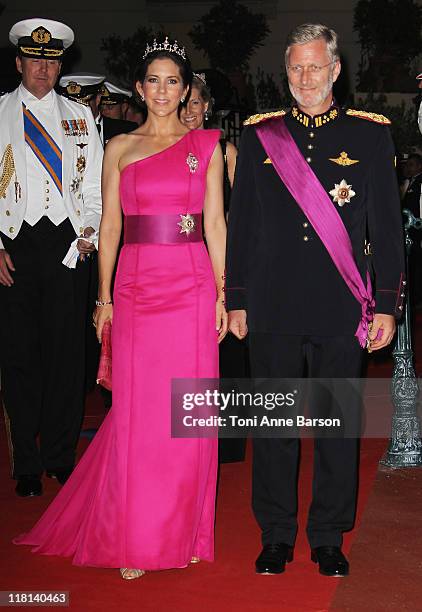 Princess Mary of Denmark and Prince Philippe of Belgium attend the official dinner and firework celebrations at the Opera Terraces after the...