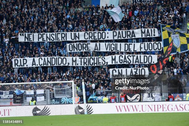 Lazio supporters Curva Nord during the Italian Serie A football match between SS Lazio and Lecce at the Olympic Stadium in Rome, on november 10, 2019.