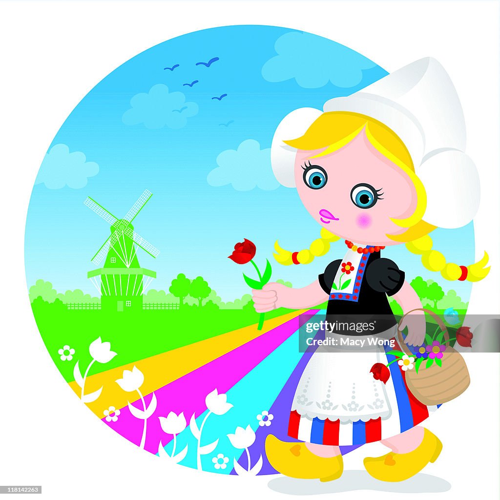 Dutch tulip cute girl