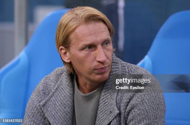 Head coach of FC Sochi Aleksandr Tochilin gestures during the Russian Premier League match between FC Sochi v FC CSKA Moscow at Fisht Stadium on...