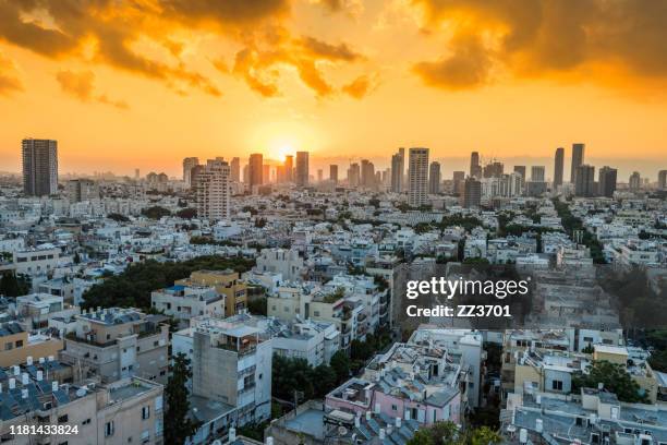 Sunrising of aerial view of Tel Aviv City with modern skylines in the morning in Israel.