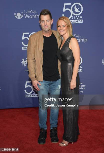 Jeremy Camp and Adrienne Camp attend the 50th Annual GMA Dove Awards at Lipscomb University on October 15, 2019 in Nashville, Tennessee.