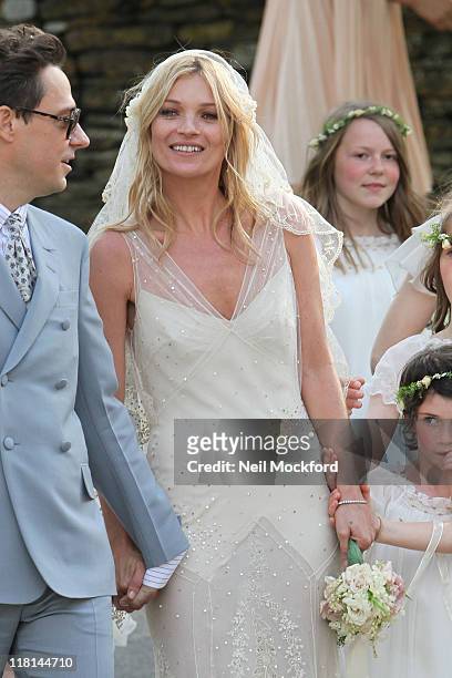 Kate Moss outside the church after her wedding on July 1, 2011 in Southrop, England.