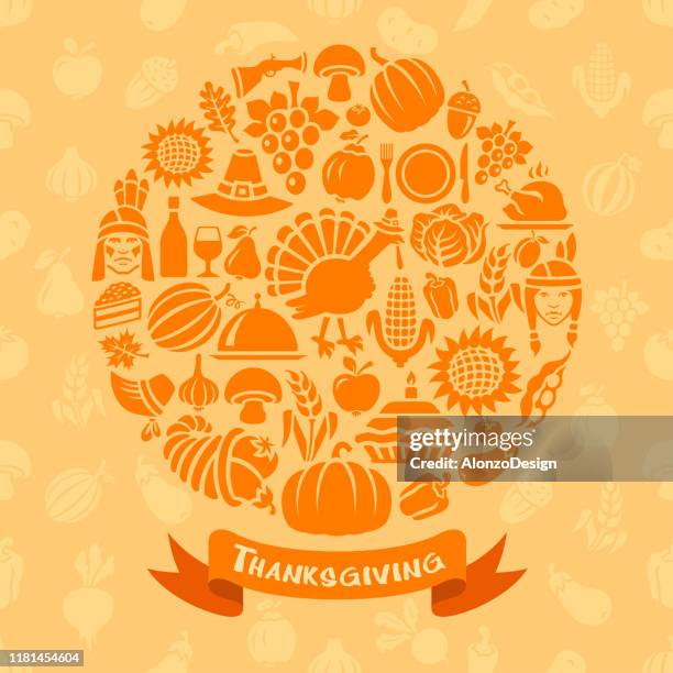 thanksgiving collage design - turkey bird icon stock illustrations