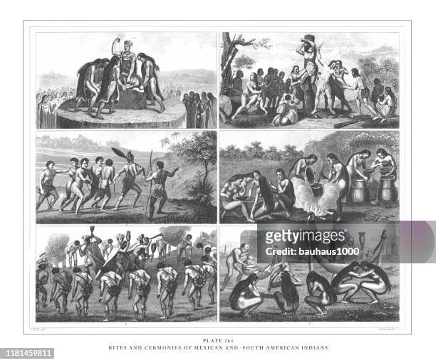 ilustrações, clipart, desenhos animados e ícones de ritos e cerimônias de índios mexicanos e sul-americanos gravura ilustração antiga, publicado em 1851 - paraguay