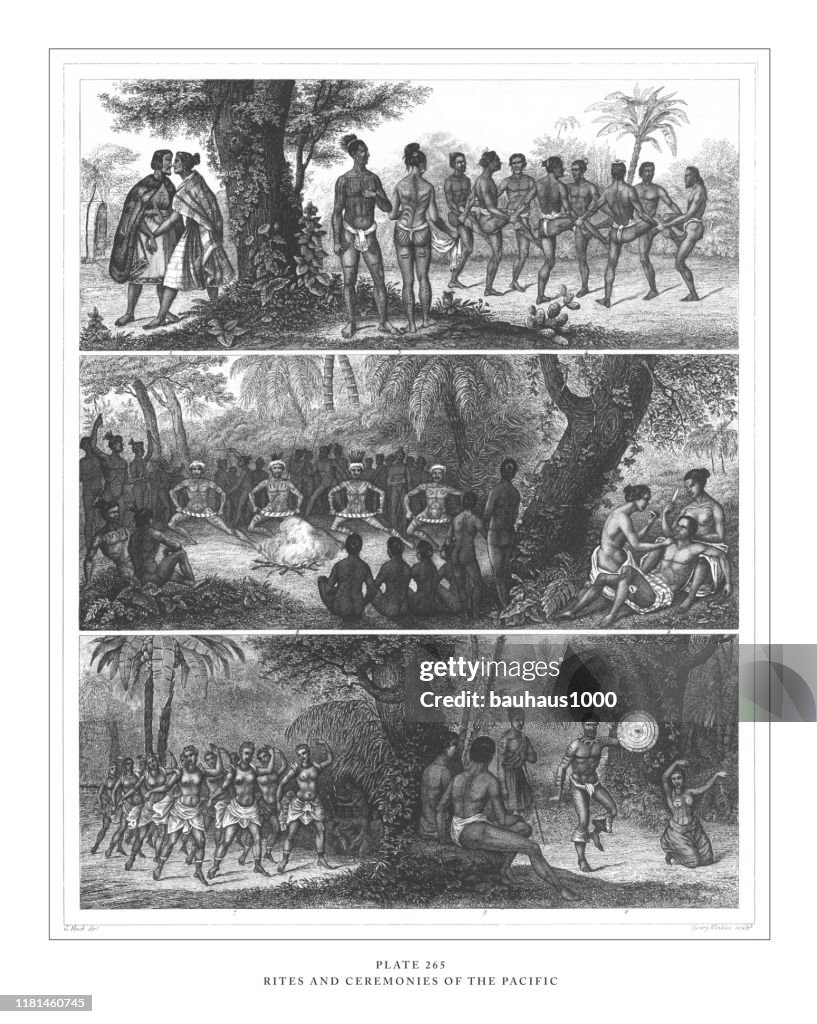 Rites and Ceremonies of the Pacific Engraving Antique Illustration, Published 1851