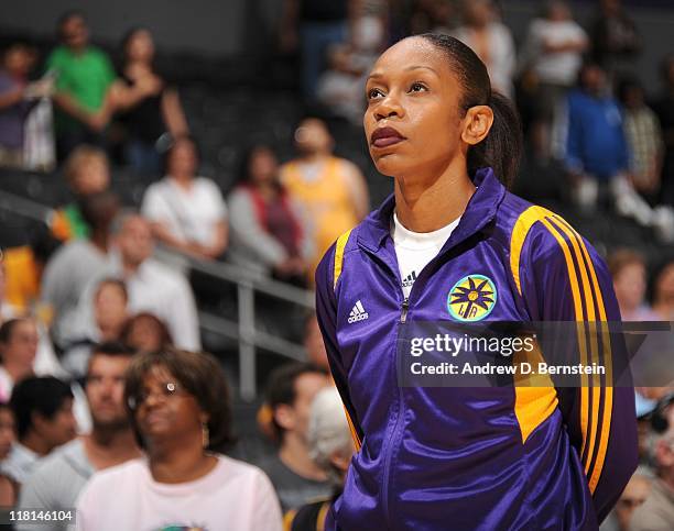 Tina Thompson of the Los Angeles Sparks prior to a game against the New York Liberty at Staples Center on June 21, 2011 in Los Angeles, California....