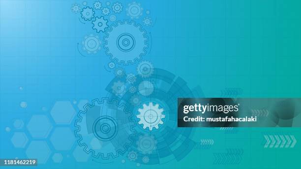 abstract blue green technology background - cogs background stock illustrations