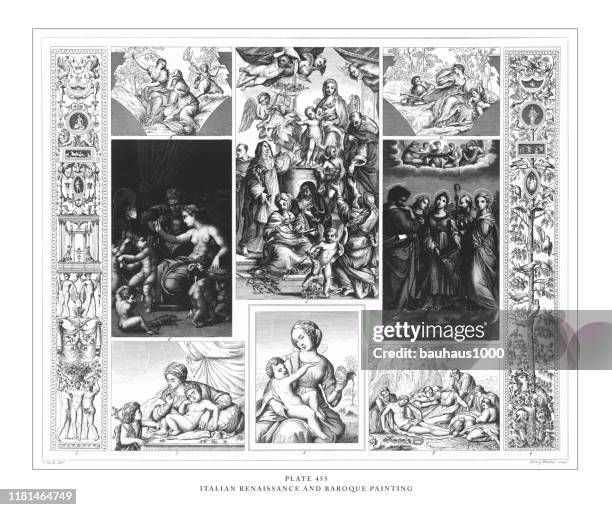 ilustraciones, imágenes clip art, dibujos animados e iconos de stock de pintura italiana renacentista y barroca grabado ilustración antigua, publicado en 1851 - leonardo da vinci portrait