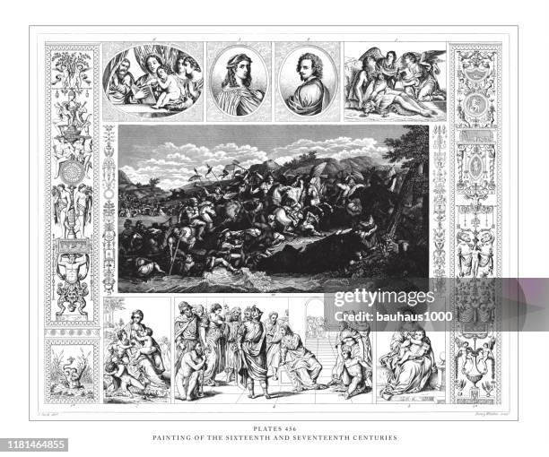 painting of the sixteenth and seventeenth centuries engraving antique illustration, published 1851 - esteban morillo stock illustrations